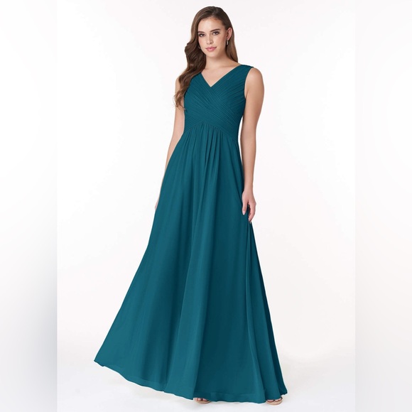 Azazie Dresses & Skirts - Azazie Flora Ink Blue A-Line Pleated Chiffon Dress